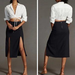 Anthropologie Maeve Dual Split Button Midi Skirt